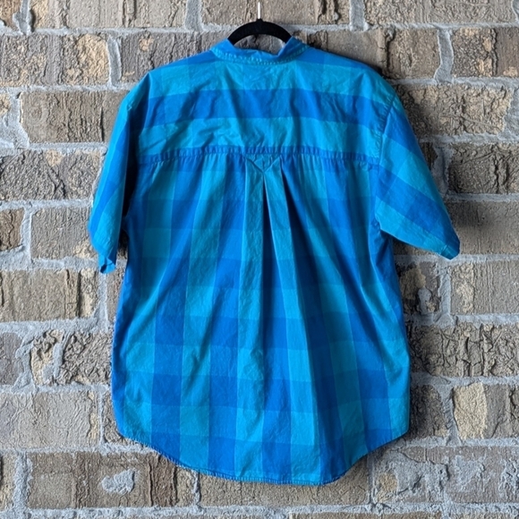 VTG 80s Dockers 100% Cotton Preppy Plaid Short Sleeve Shirt Large Blue Aqua - Picture 5 of 8